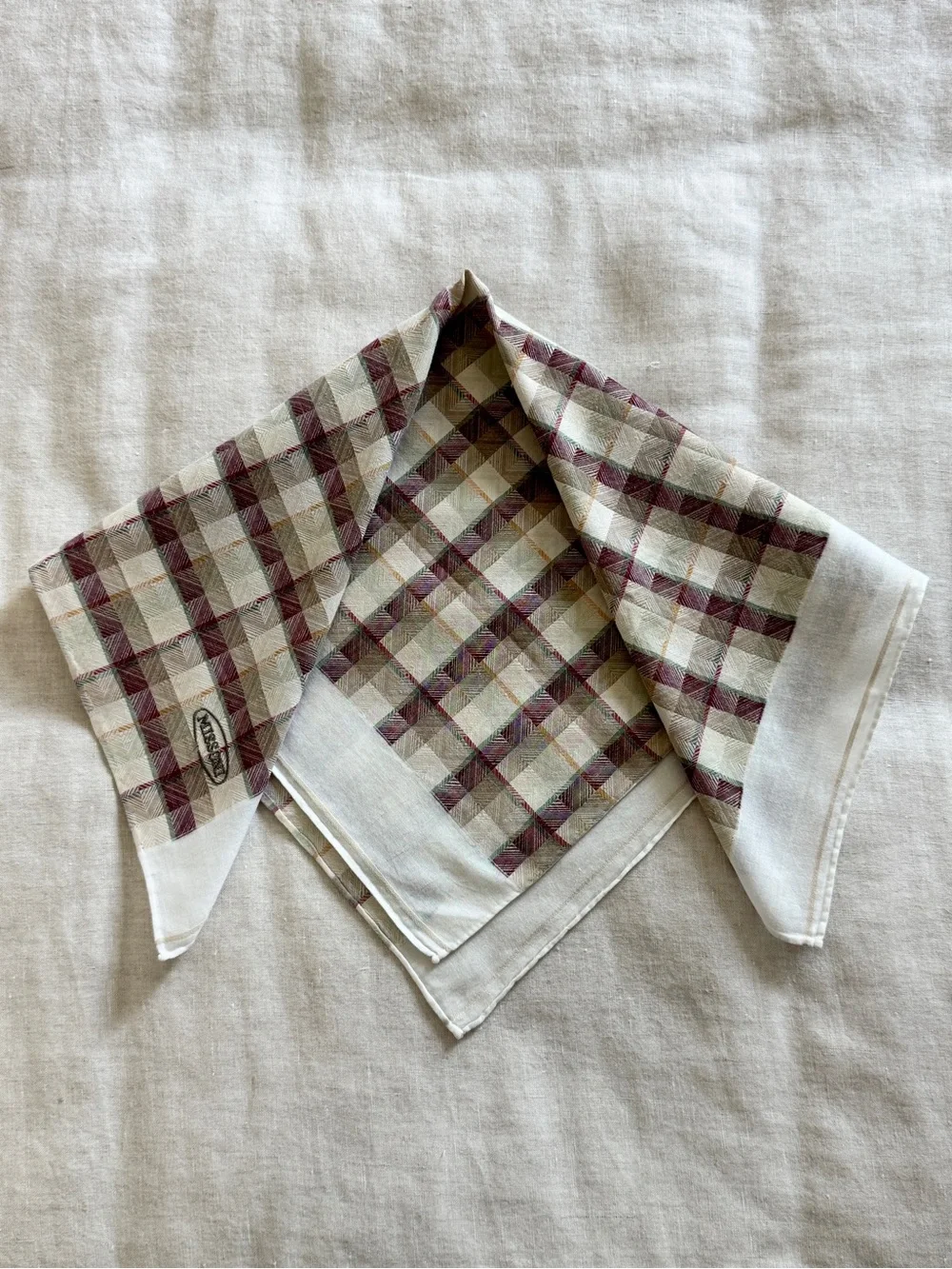 Vintage Missoni Textured Plaid Cotton Bandana Scarf Made in Japan Unisex